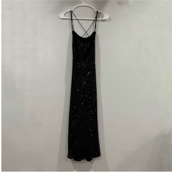 Mac Duggal 26480 Black Sequin Strappy Back Midi Dress 2 - Picture 2 of 6